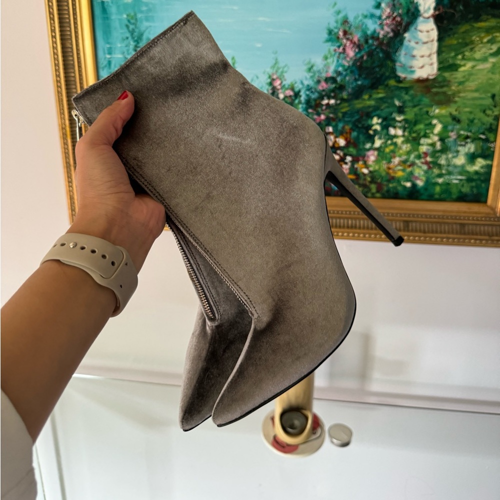 Grey velvet booties size women’s 7